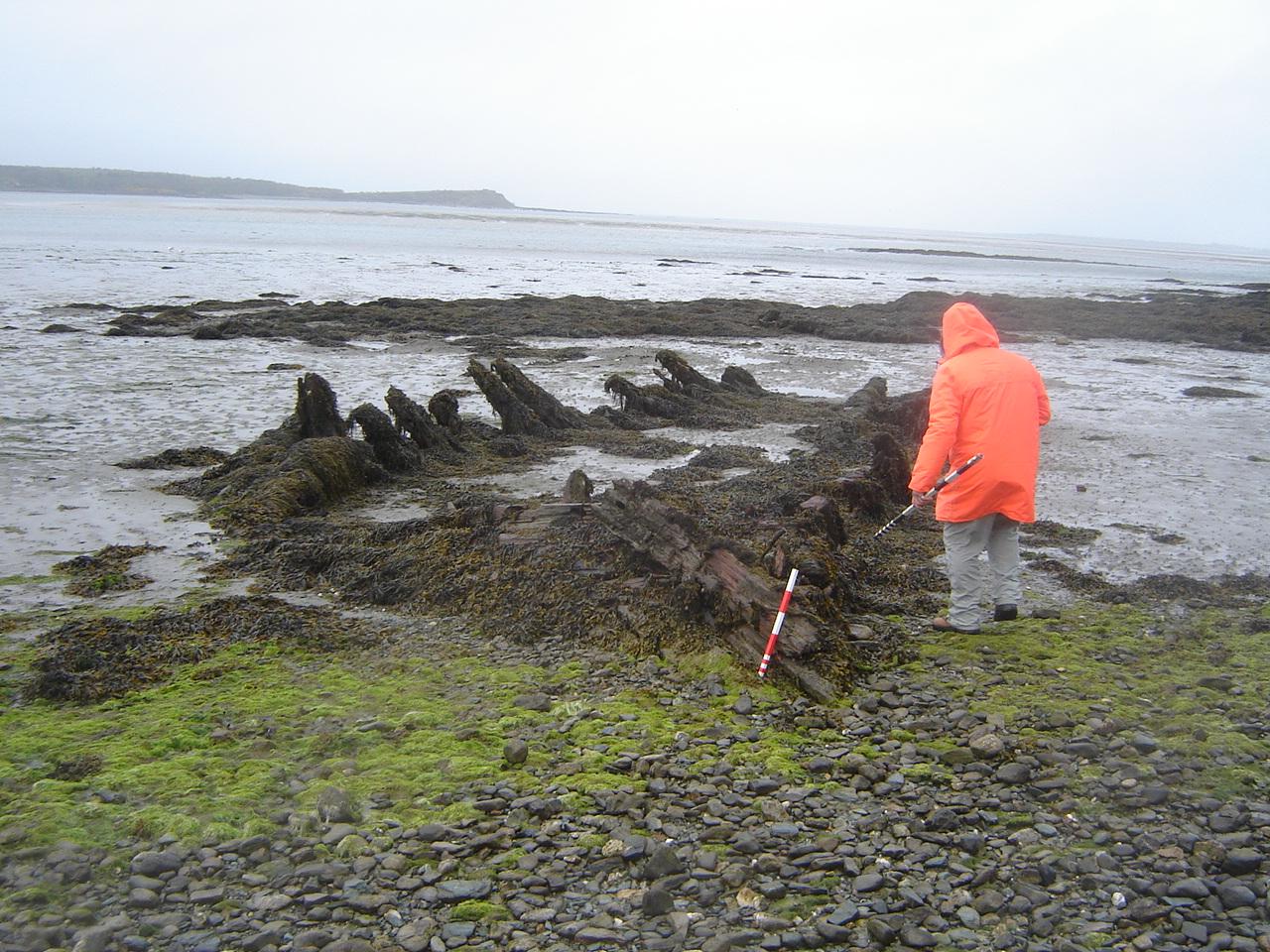 Remains of a wreck off of the embankment near Valley on Anglesey